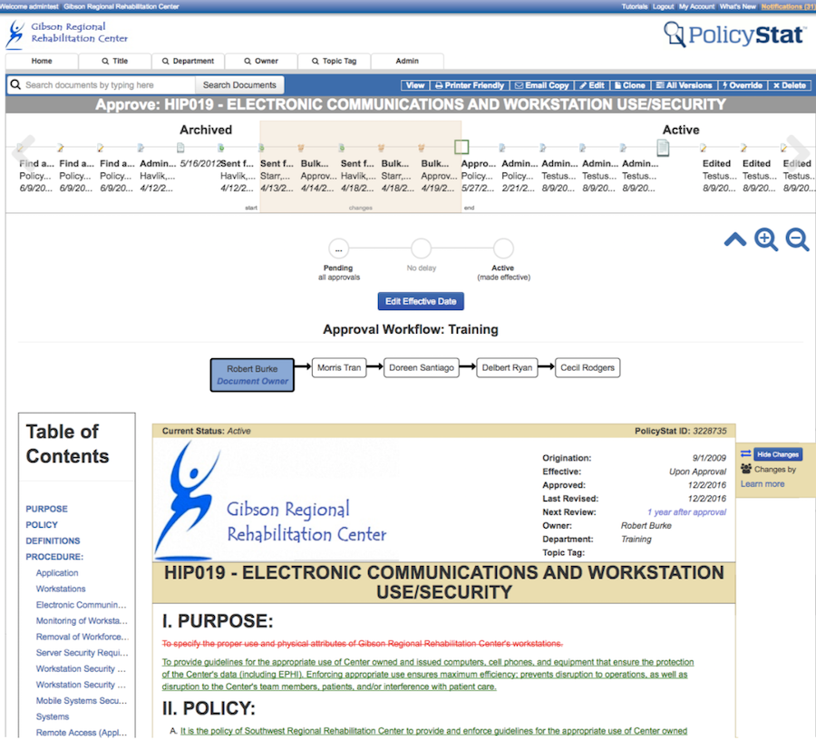 Screenshot of the original policy viewing page.